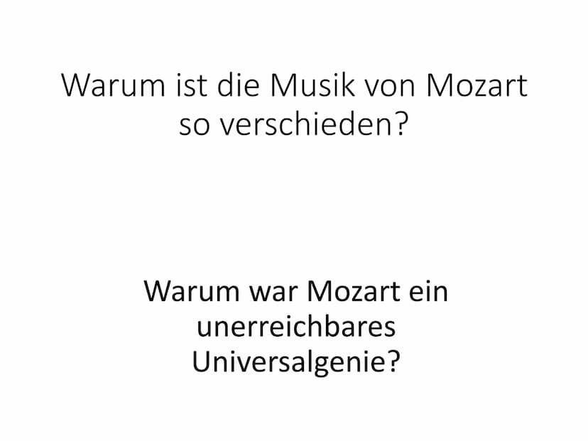 Wolfgang Amadeus Mozart Inhaltsangabe:
Das Leben
> Das Wunderkind Mozart
➤ Gedenken an Mozart
Die Musik
>Die Zauberflöte Warum ist die Musik