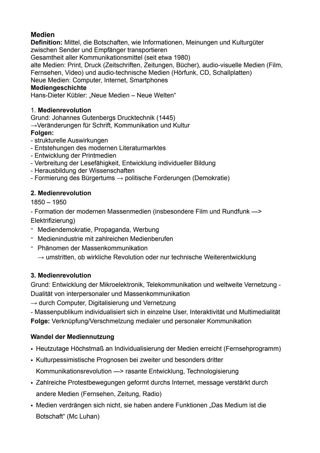 Medien
Definition: Mittel, die Botschaften, wie Informationen, Meinungen und Kulturgüter
zwischen Sender und Empfänger transportieren
Gesamt