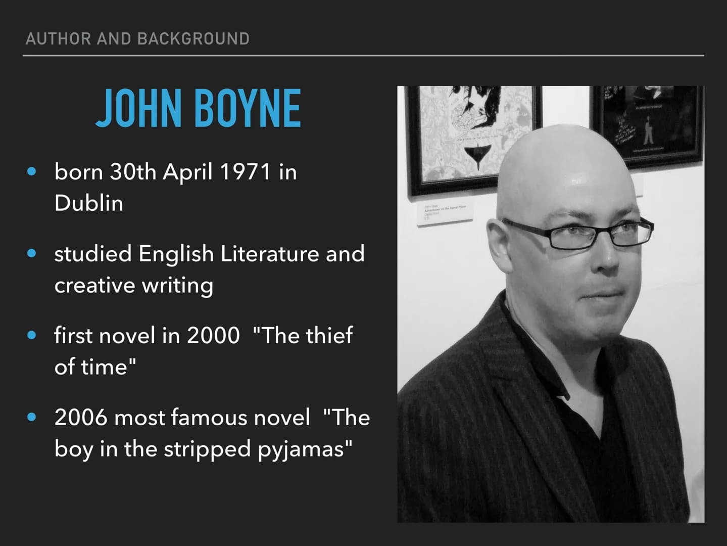 The boy
in the striped pyjamas
GENERAL INFORMATION
- young adult novel
- was written by John Boyne
- published in 2006
plays in concentratio