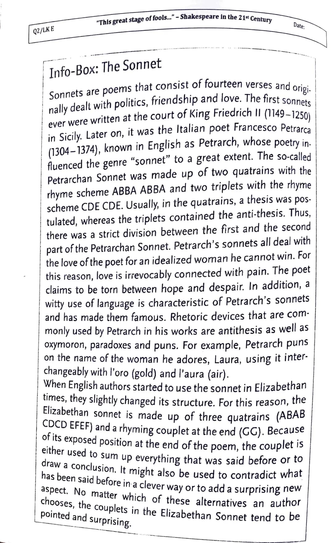 Sonnet Analysis
introduction:
The
given sonnet "..." was written by the
English poet
and playwright William Shakespeare and first published
