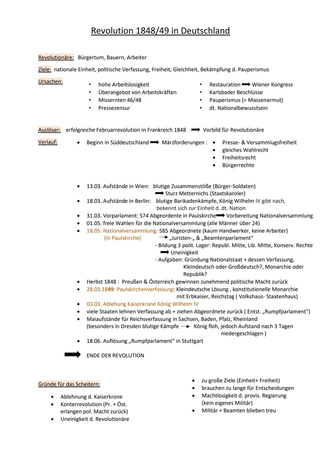 Revolutionäre: Bürgertum, Bauern, Arbeiter
Ziele: nationale Einheit, politische Verfassung, Freiheit, Gleichheit, Bekämpfung d. Pauperismus

