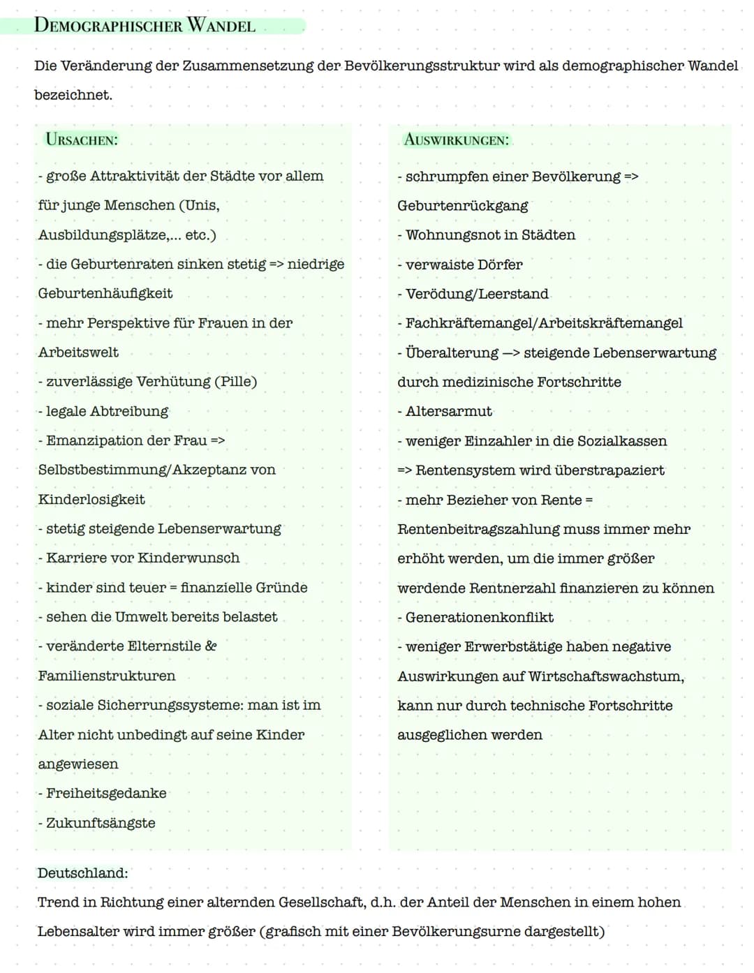 DEMOGRAPHISCHER WANDEL
Die Veränderung der Zusammensetzung der Bevölkerungsstruktur wird als demographischer Wandel
bezeichnet.
URSACHEN:
- 