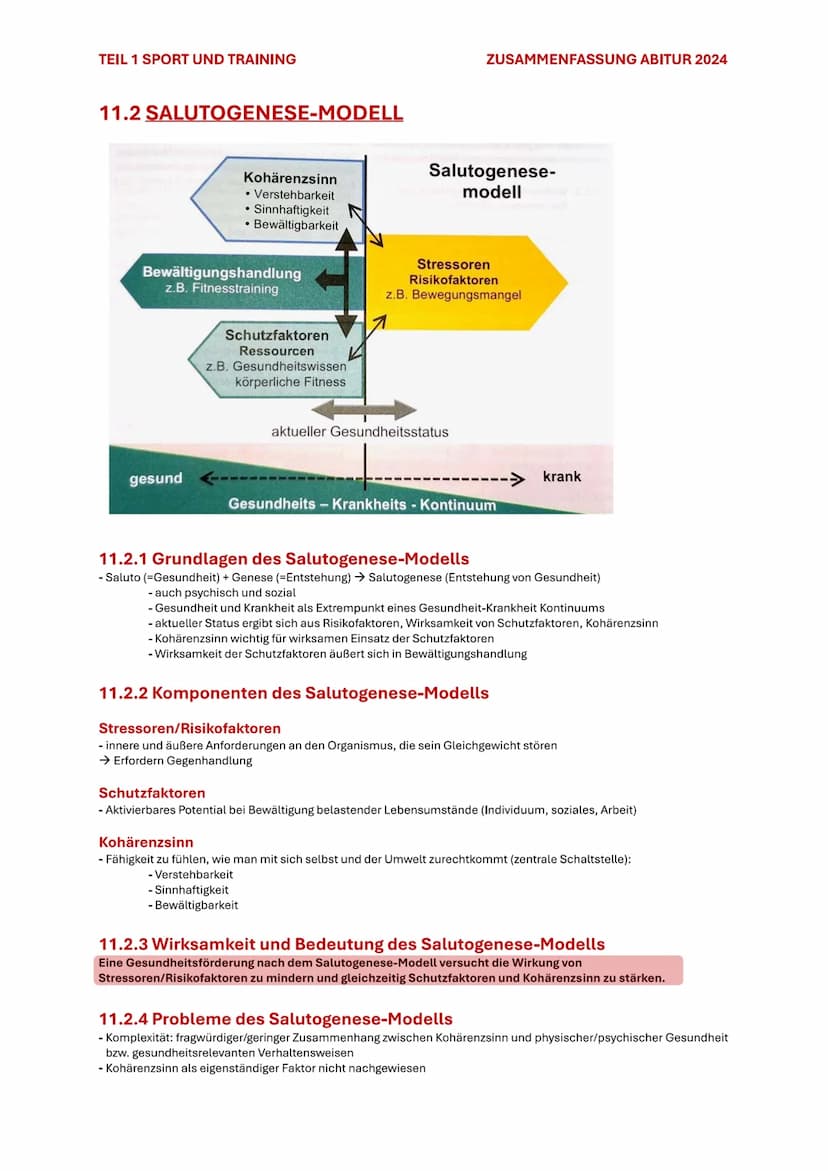 TEIL 1 SPORT UND TRAINING
ZUSAMMENFASSUNG ABITUR 2024
11. MODELLE ZUR ENTSTEHUNG VON GESUNDHEIT
UND KRANKHEIT
11.1 RISIKOFAKTOREN-MODELL
11.