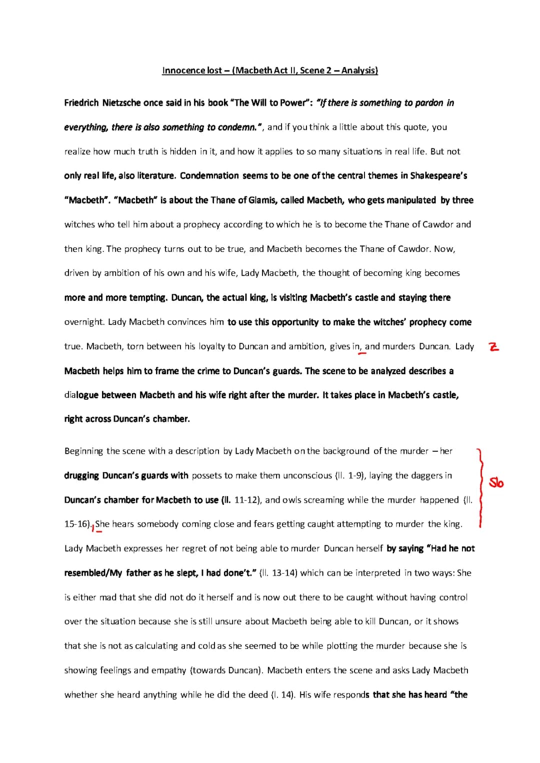 Macbeth (Shakespeare) - Scene Analysis II/2 - with annotations by teacher