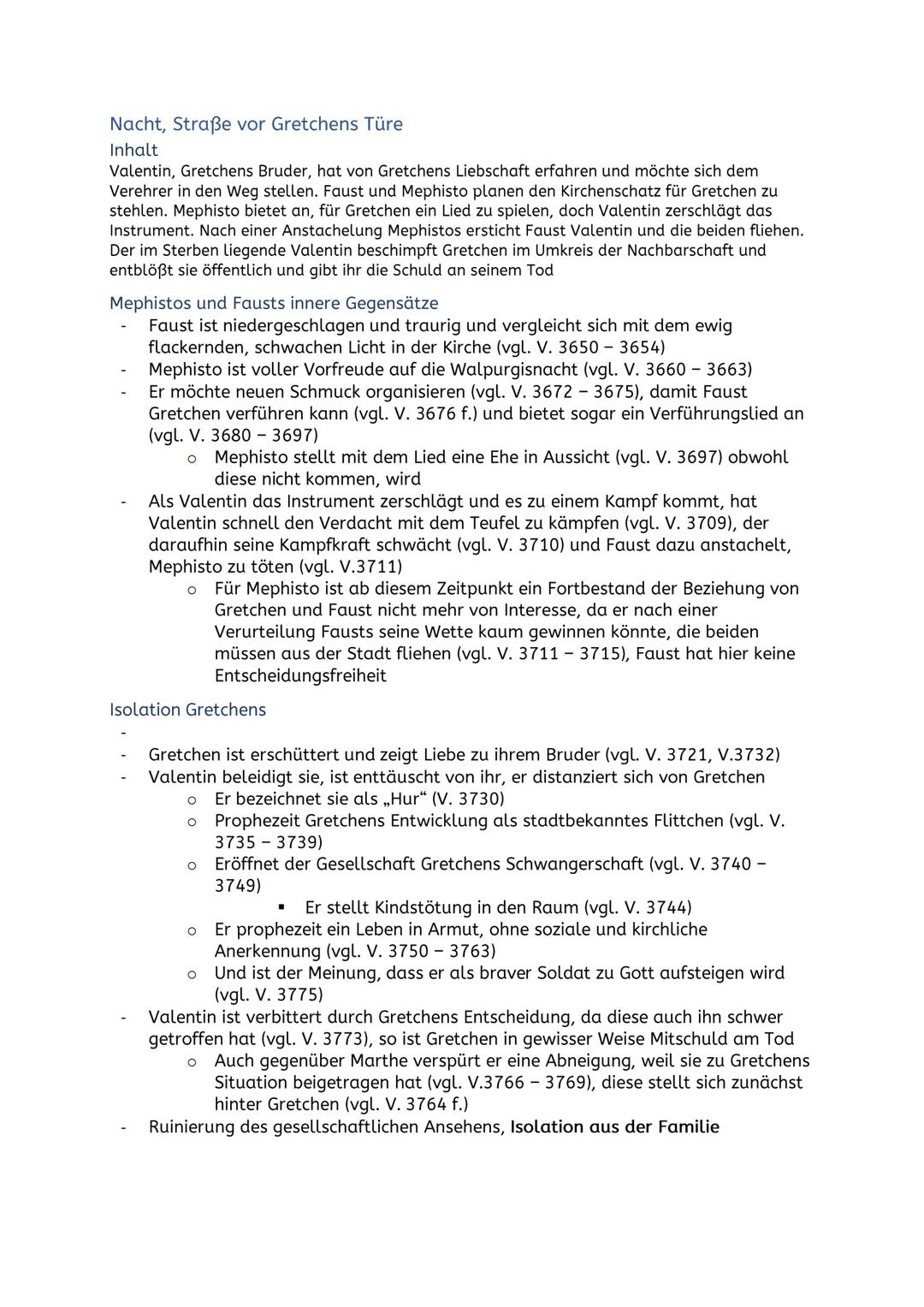 # Nacht, Straße vor Gretchens Türe
Inhalt
Valentin, Gretchens Bruder, hat von Gretchens Liebschaft erfahren und möchte sich dem
Verehrer in 