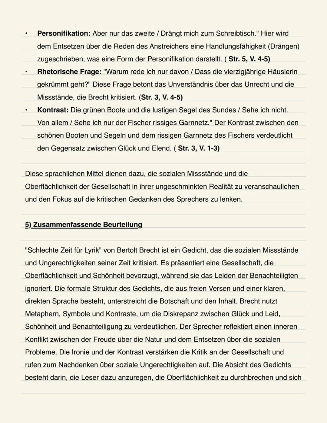 Schlechte Zeit für Lyrik
Bertolt Brecht 1939
Ich weiß doch: nur der Glückliche
Ist beliebt. Seine Stimme
Hört man gern. Sein Gesicht ist sch