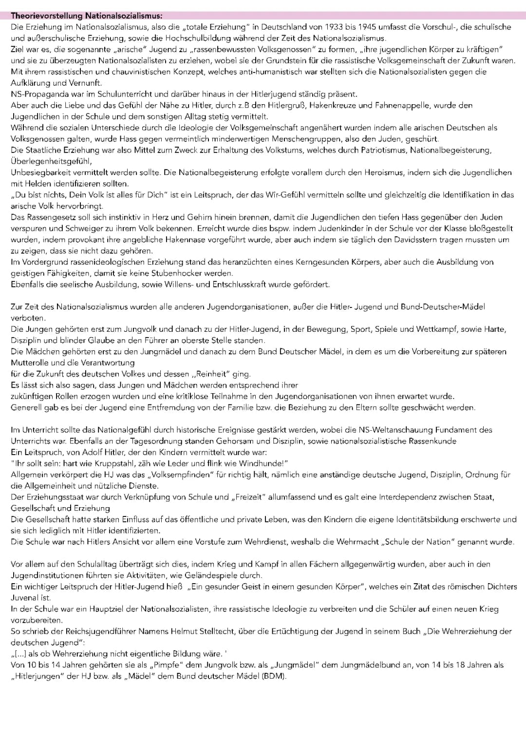 Erziehung im Nationalsozialismus: Zusammenfassung und Grundprinzipien