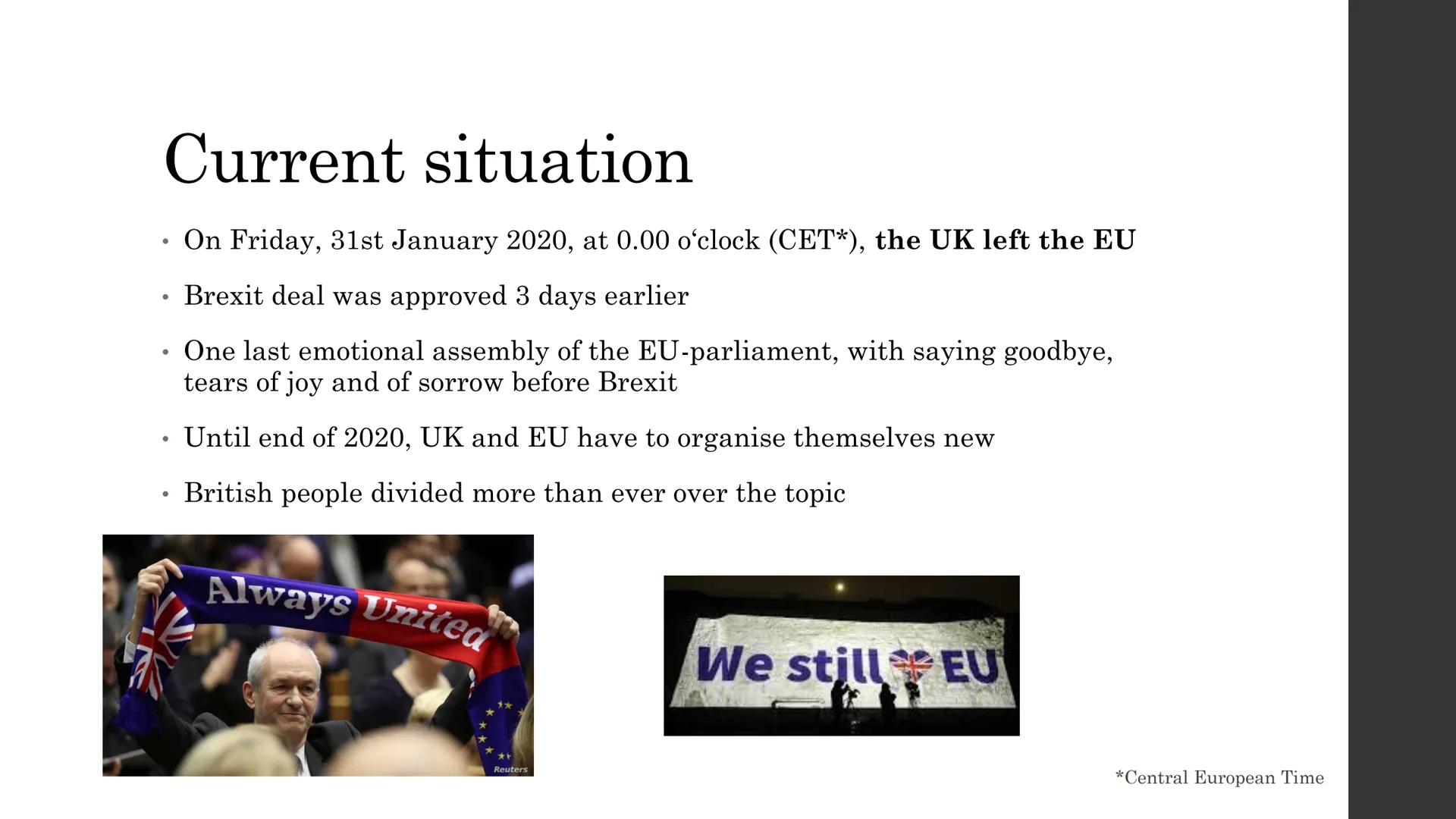 The Brexit-Handout
General information:
- Brexit="British Exit" idea of the UK leaving the EU
- A political project which is being prepared 