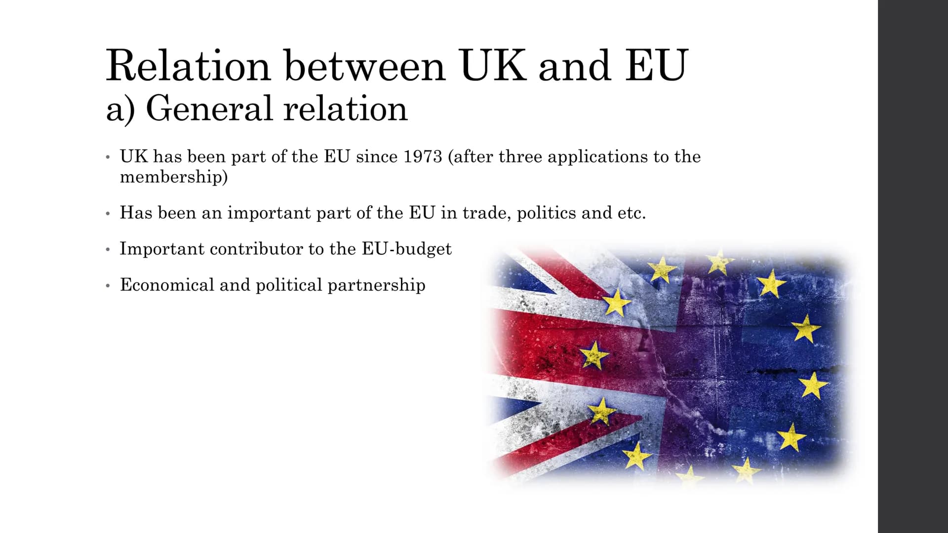 The Brexit-Handout
General information:
- Brexit="British Exit" idea of the UK leaving the EU
- A political project which is being prepared 