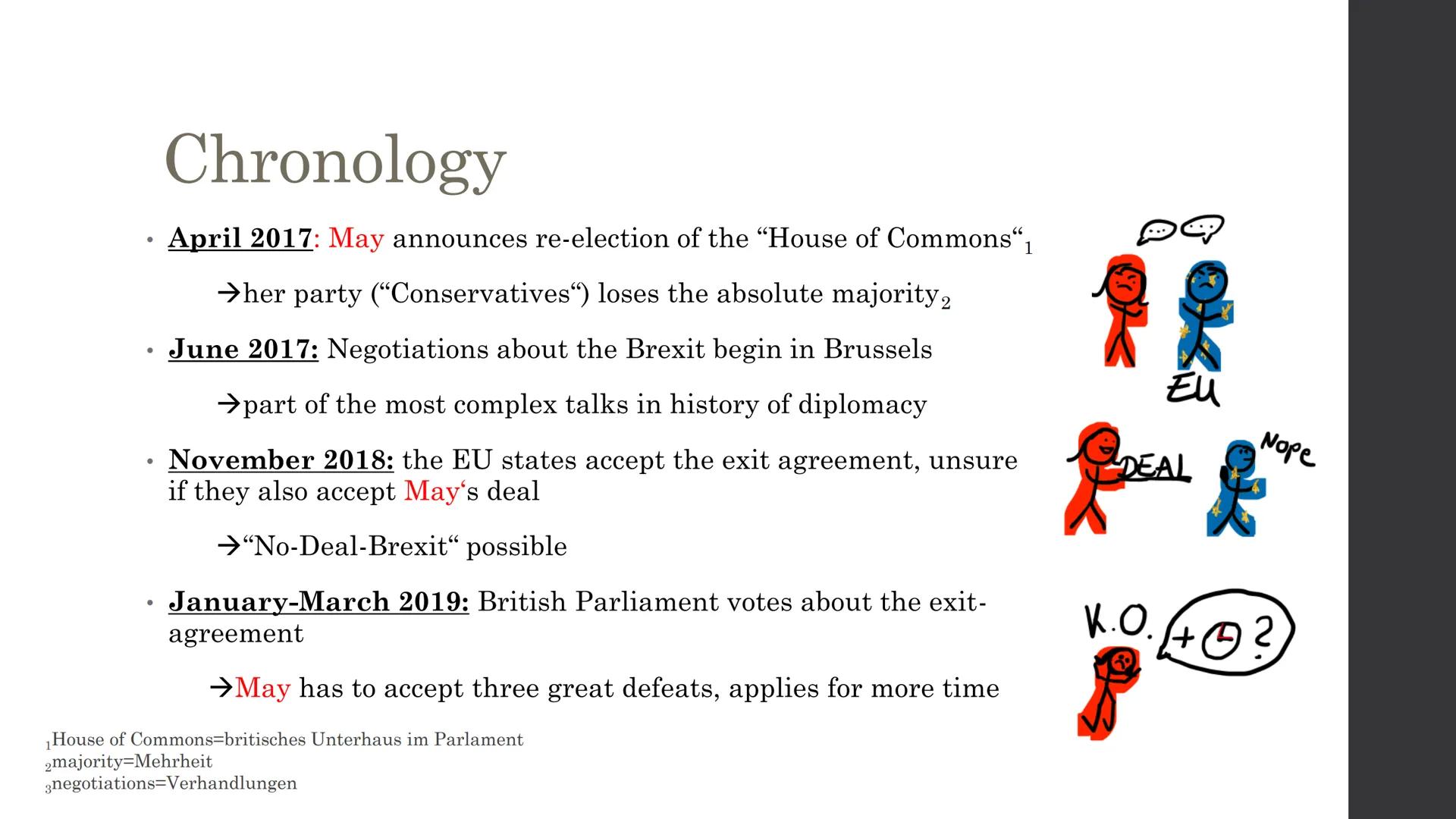 The Brexit-Handout
General information:
- Brexit="British Exit" idea of the UK leaving the EU
- A political project which is being prepared 