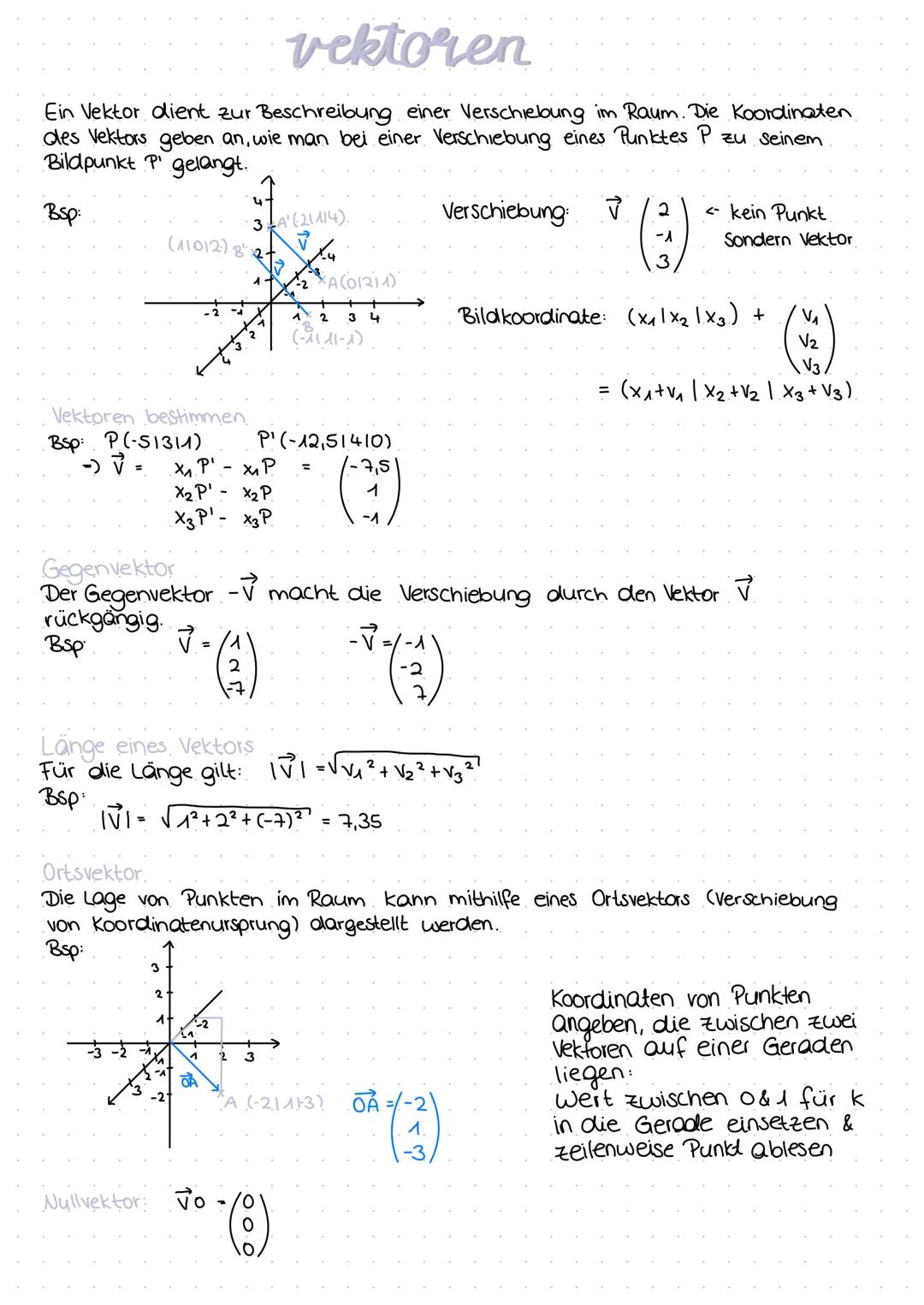 # vektoren

Ein Vektor dient zur Beschreibung einer Verschiebung im Raum. Die Koordinaten
des Vektors geben an, wie man bei einer Verschiebu