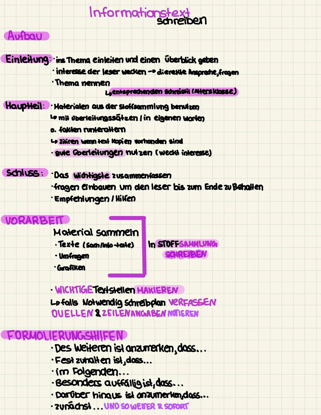 Informationstext
Aufbau
Einleitung ins Thema einleiten und einen Überblick geben
interesse der leser wecken - dierekte Ansprache, fragen
•Th