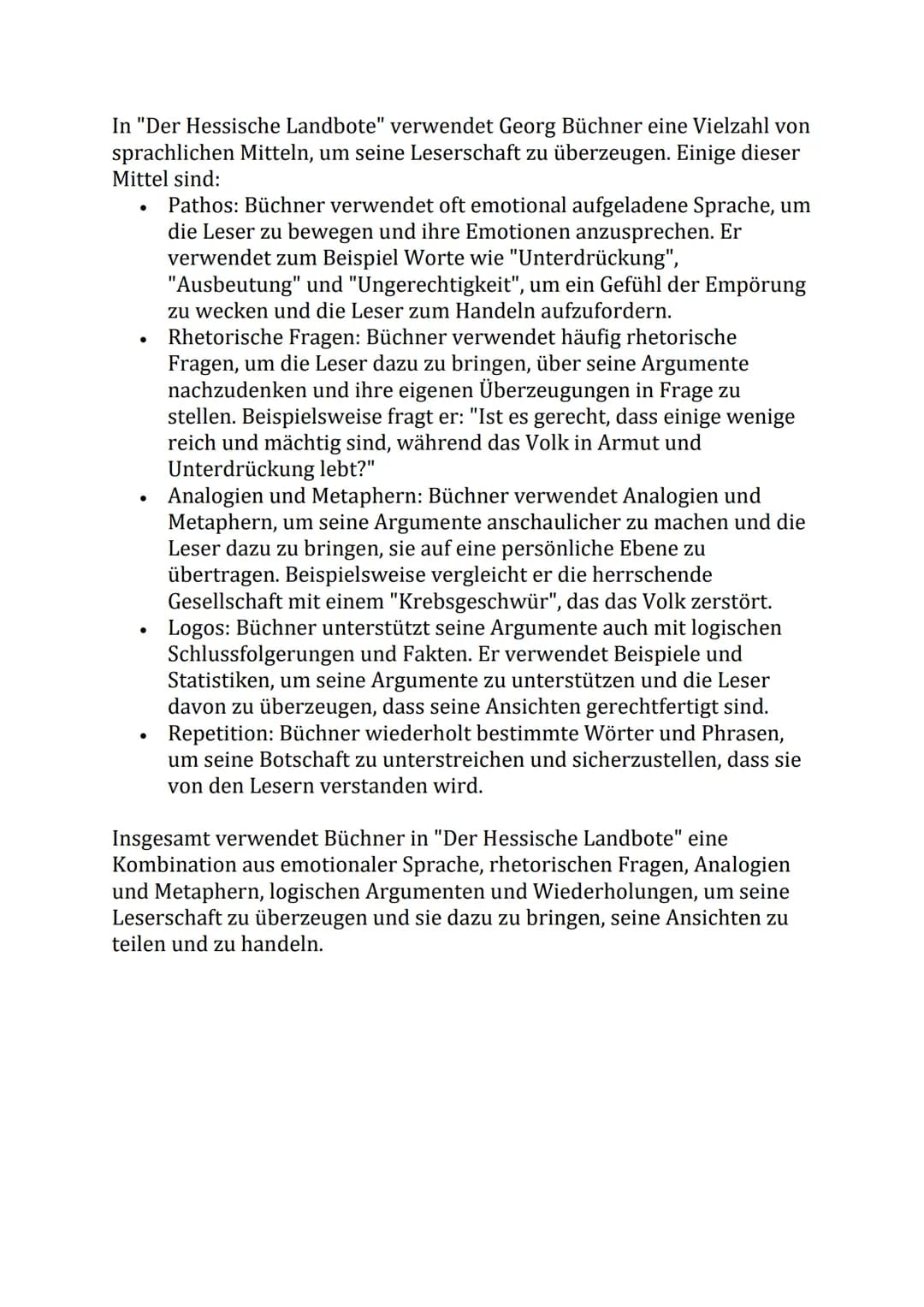 Georg Büchner's "Der Hessische Landbote" ist eine politische Schrift, die
im Jahr 1834 veröffentlicht wurde. In diesem Werk vertritt Büchner