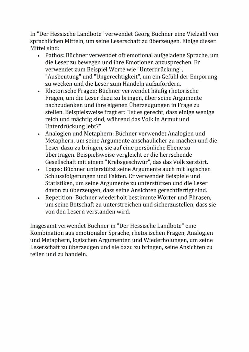 Georg Büchner's "Der Hessische Landbote" ist eine politische Schrift, die
im Jahr 1834 veröffentlicht wurde. In diesem Werk vertritt Büchner
