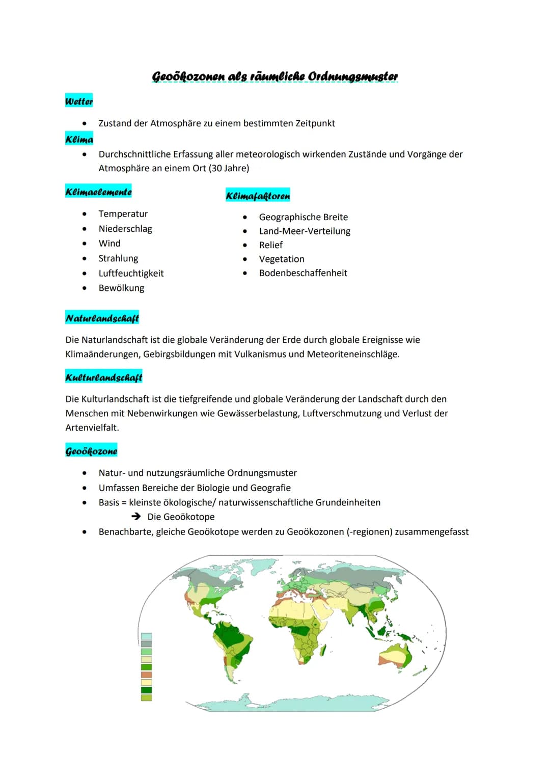 Wetter
●
Klima
●
Klimaelemente
●
Zustand der Atmosphäre zu einem bestimmten Zeitpunkt
●
Geoökozonen als räumliche Ordnungsmuster
Durchschnit