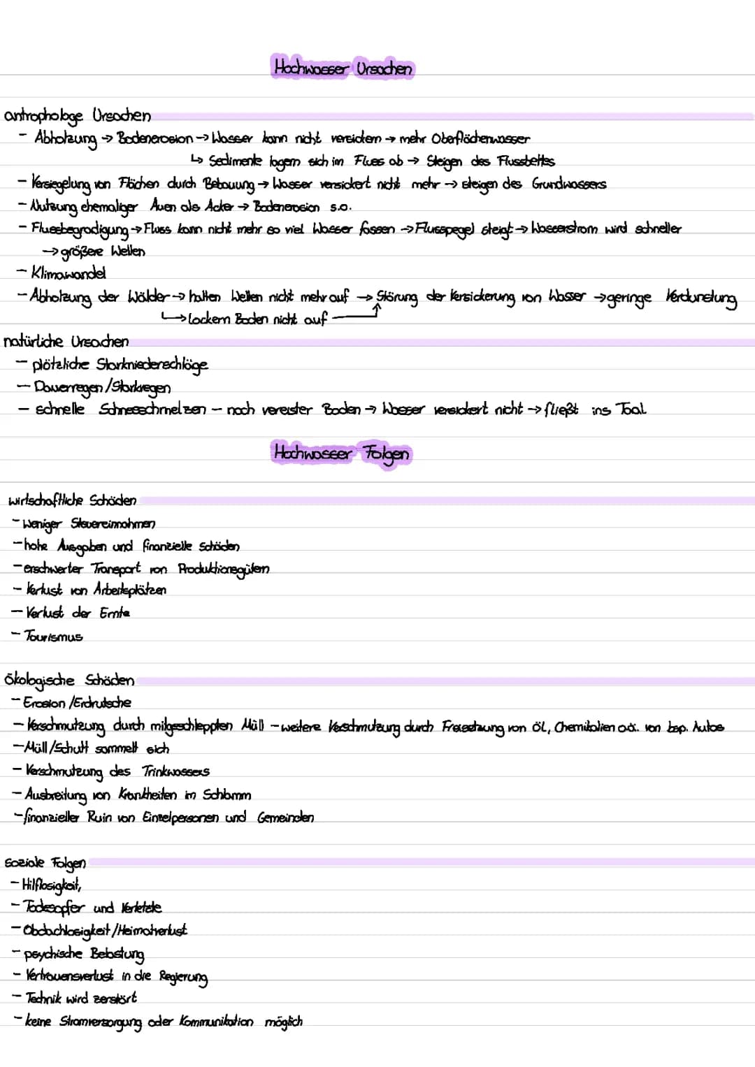 Erdkunde Hochwasser Lernzettel