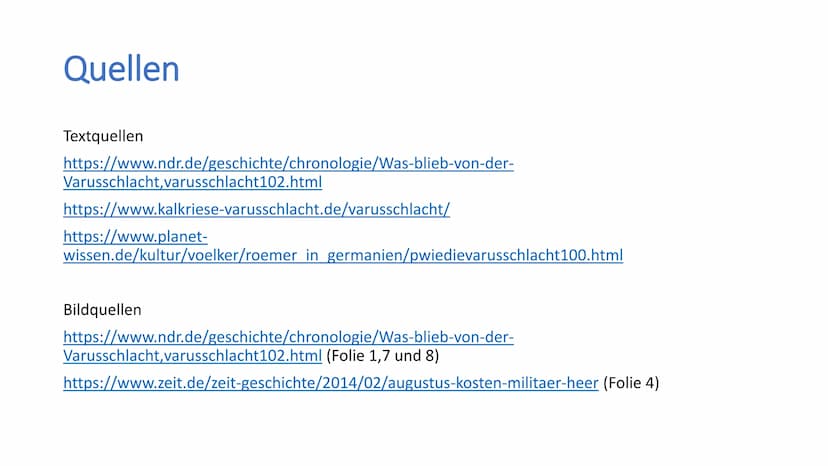 H Varusschlacht
Geschichte / Klasse 8 / Name / Datum Allgemein
• Wird auch Schlacht im Teutoburger Wald, Hermannsschlacht oder
Varusniederla