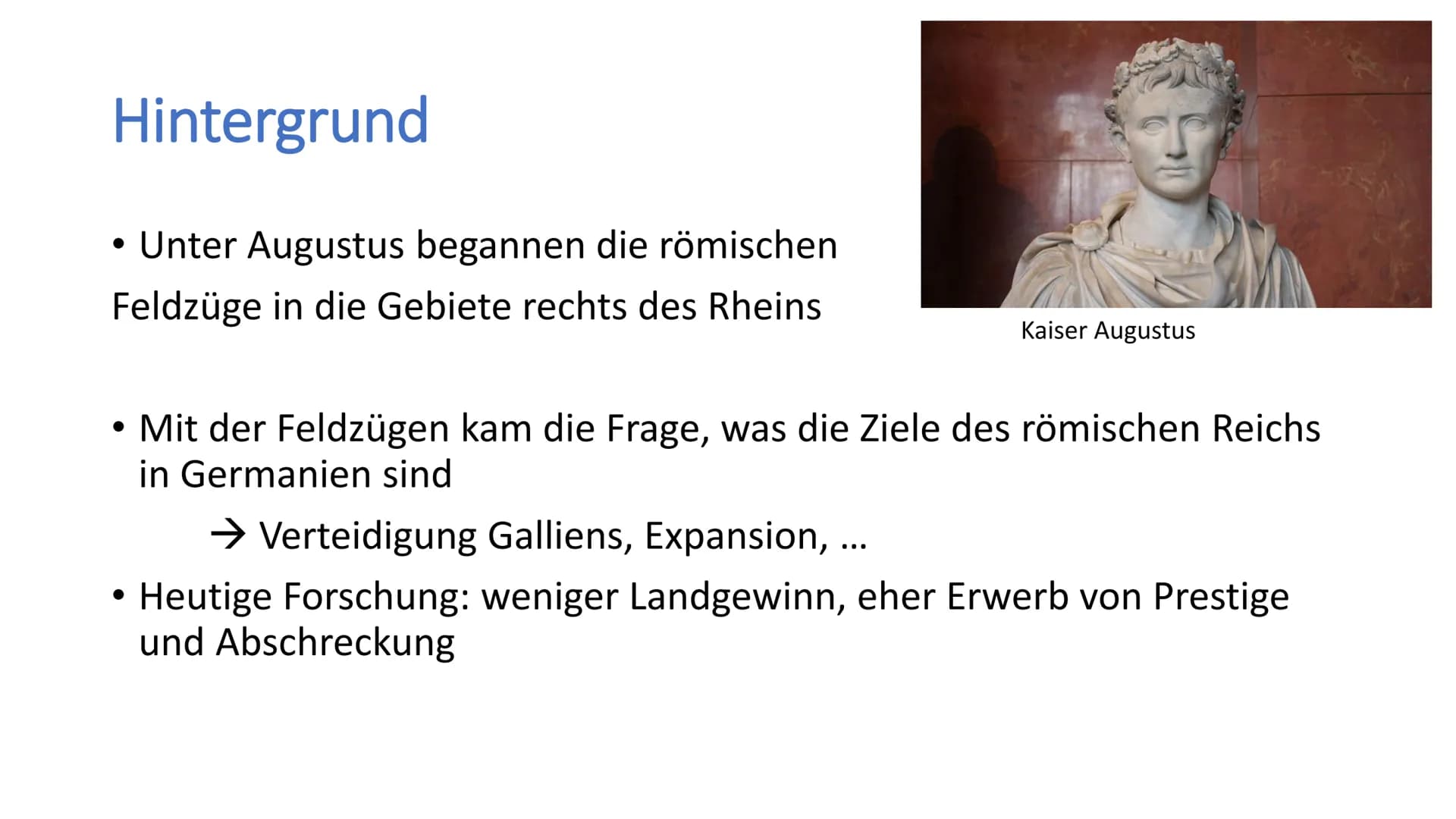 H Varusschlacht
Geschichte / Klasse 8 / Name / Datum Allgemein
• Wird auch Schlacht im Teutoburger Wald, Hermannsschlacht oder
Varusniederla