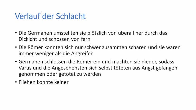 H Varusschlacht
Geschichte / Klasse 8 / Name / Datum Allgemein
• Wird auch Schlacht im Teutoburger Wald, Hermannsschlacht oder
Varusniederla