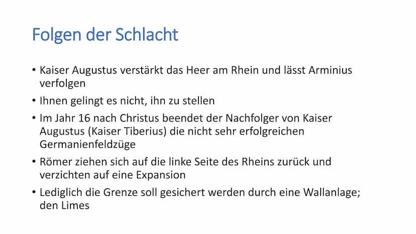 H Varusschlacht
Geschichte / Klasse 8 / Name / Datum Allgemein
• Wird auch Schlacht im Teutoburger Wald, Hermannsschlacht oder
Varusniederla