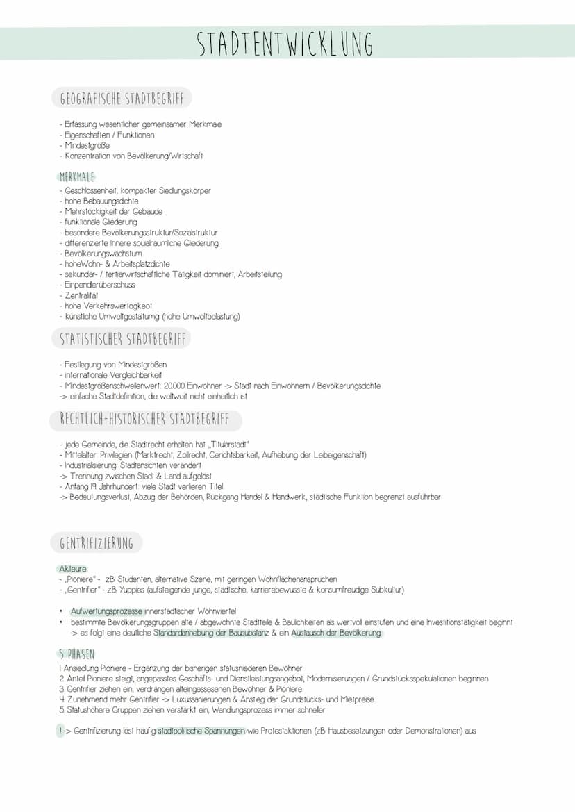 STADTBEGRIFF
STADTENTWICKLUNG
STADT
- abgegrenzte Siedlungen im Schnittpunkt größerer Verkehrswege
- eigene Verwaltung & Organisation
- gege