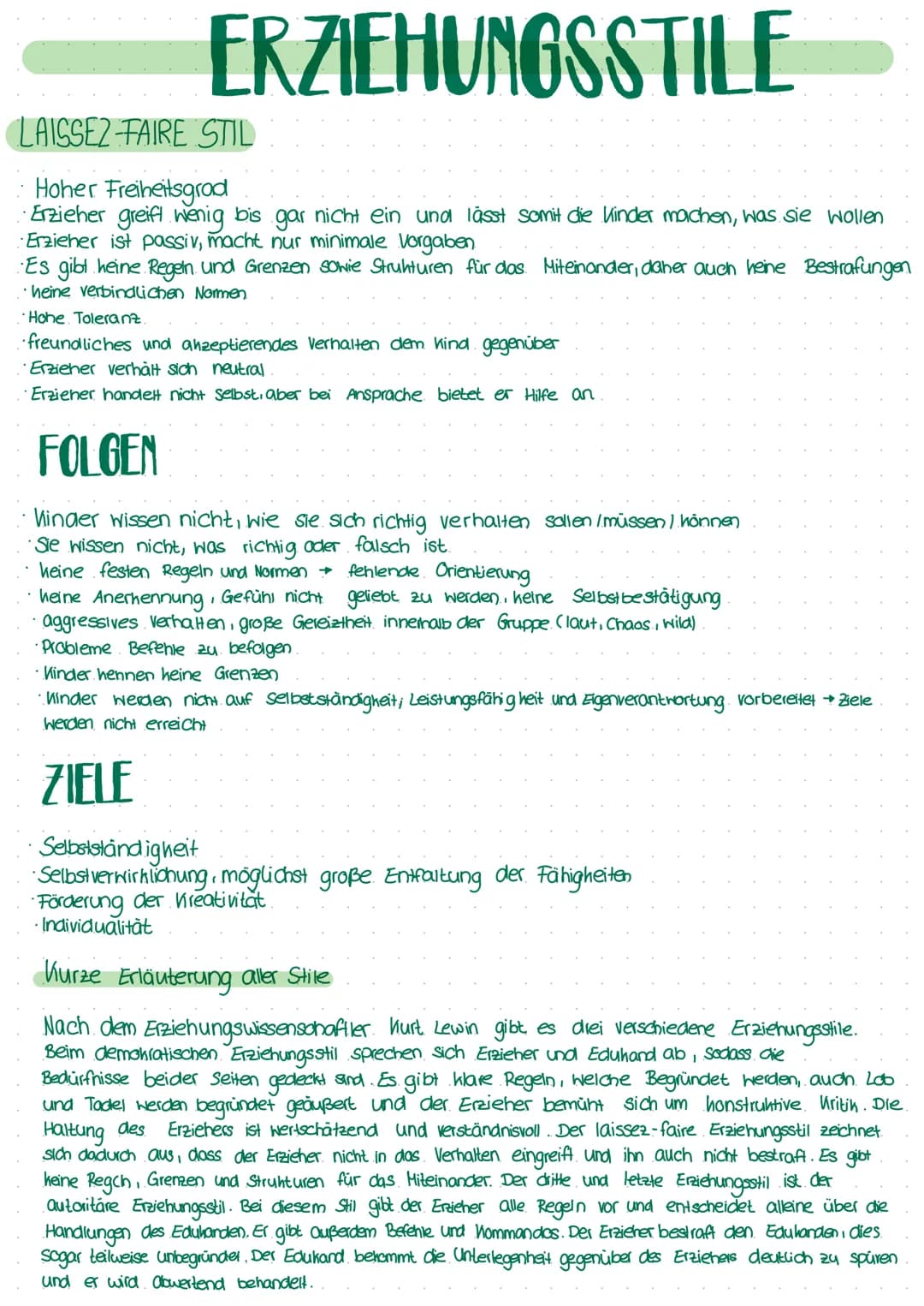 ERZIEHUNGSSTILE
AUTORITARER STIL
Erzieher gibt alles vor, legt. alle Richtlinien fest
Erzieher bestimmt alles, er entscheidet über sämtliche