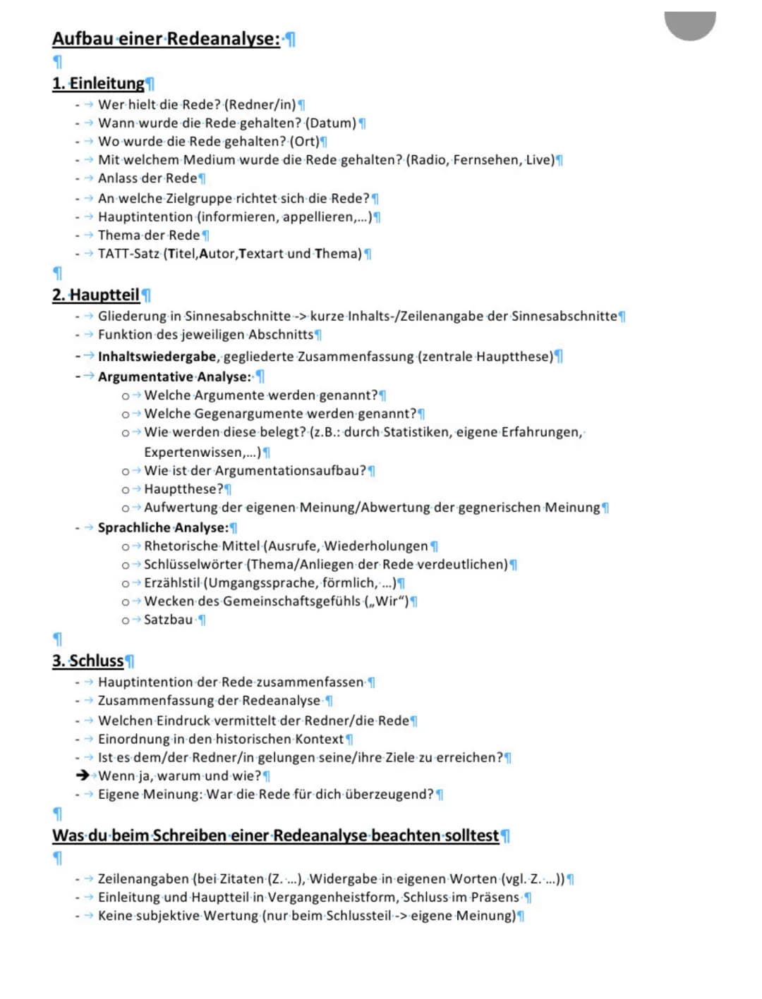 Aufbau einer Redeanalyse:
1
1. Einleitung
-→ Wer hielt die Rede? (Redner/in)
→ Wann wurde die Rede gehalten? (Datum)
-→ Wo wurde die Rede ge