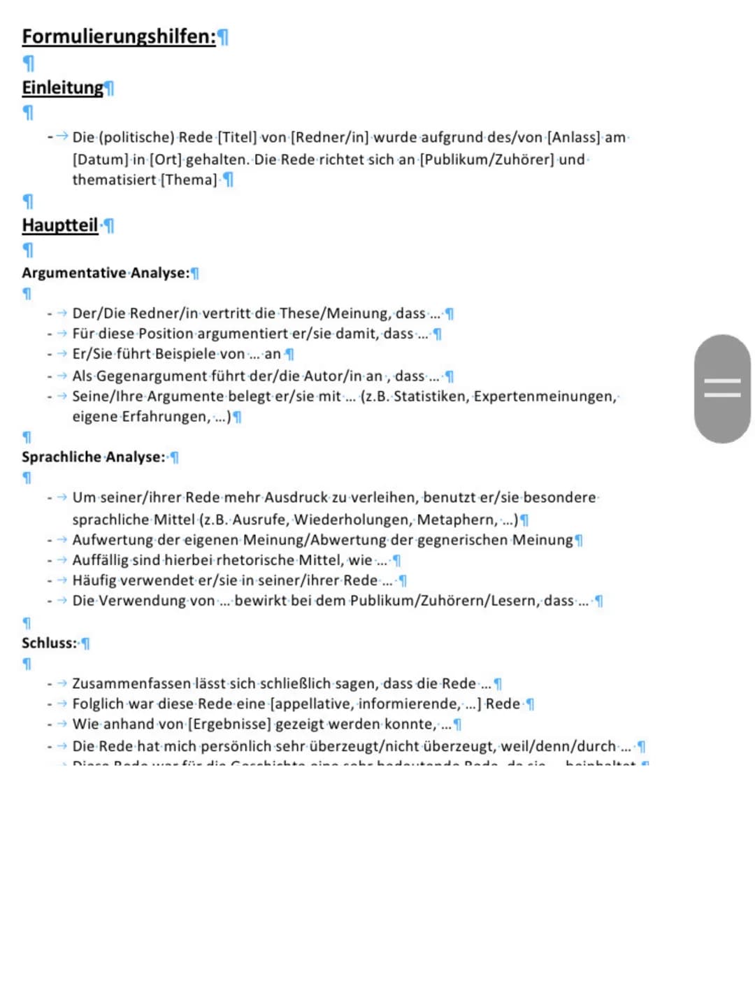 Aufbau einer Redeanalyse:
1
1. Einleitung
-→ Wer hielt die Rede? (Redner/in)
→ Wann wurde die Rede gehalten? (Datum)
-→ Wo wurde die Rede ge