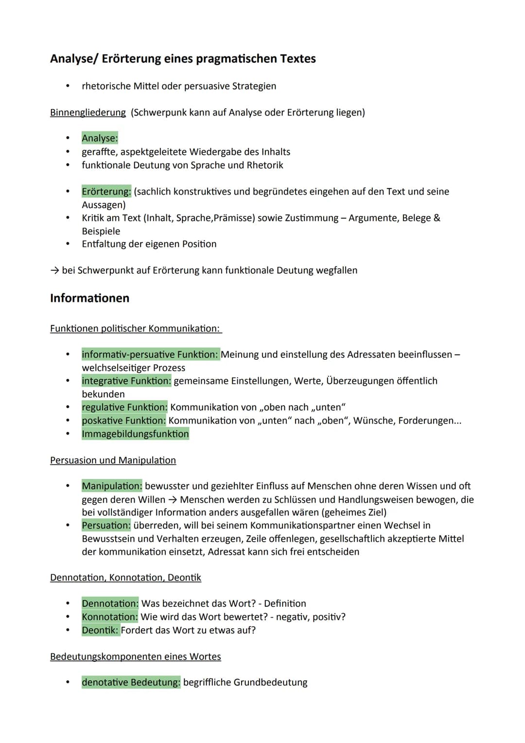 Analyse/ Erörterung eines pragmatischen Textes
rhetorische Mittel oder persuasive Strategien
Binnengliederung (Schwerpunk kann auf Analyse o