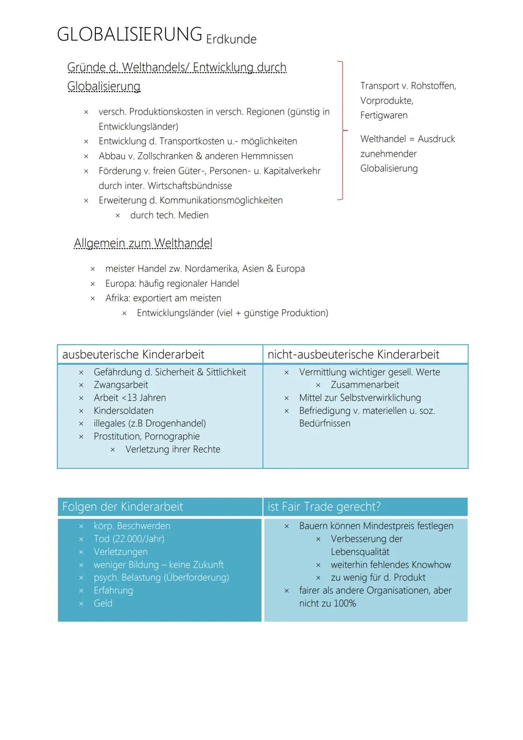 GLOBALISIERUNG Erdkunde
Gründe d. Welthandels/ Entwicklung durch
Globalisierung
X versch. Produktionskosten in versch. Regionen (günstig in
