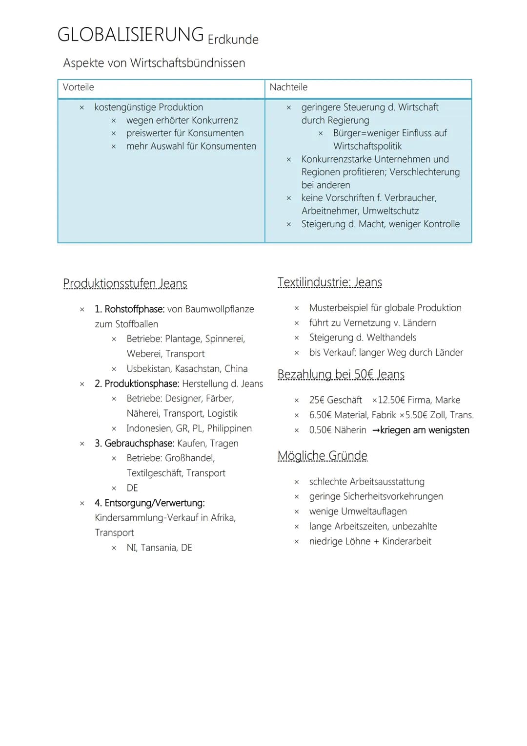 GLOBALISIERUNG Erdkunde
Gründe d. Welthandels/ Entwicklung durch
Globalisierung
X versch. Produktionskosten in versch. Regionen (günstig in
