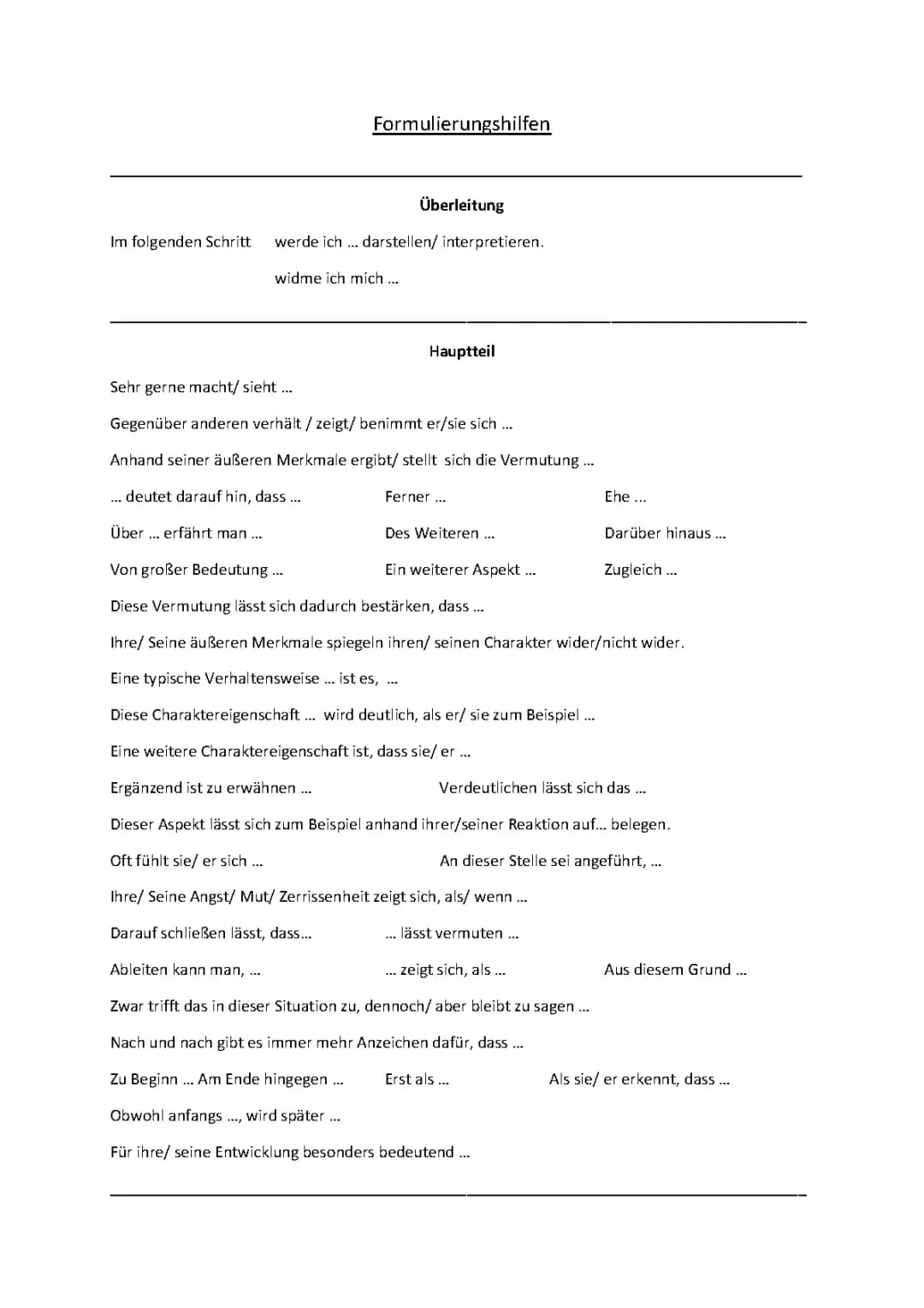 Charakterisierung Vorlage PDF und Beispiele für Klasse 8