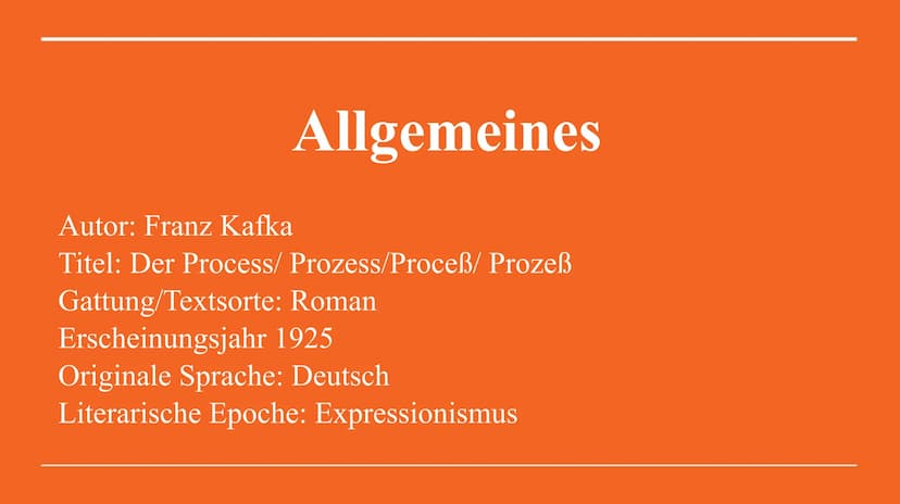 Der Prozess
DER PROCESS
MACH FRANZ KAFKA
OREBECK
CAFEA MORTELLIERMAIREWIEZ Allgemeines
Autor: Franz Kafka
Titel: Der Process/ Prozess/Proceß