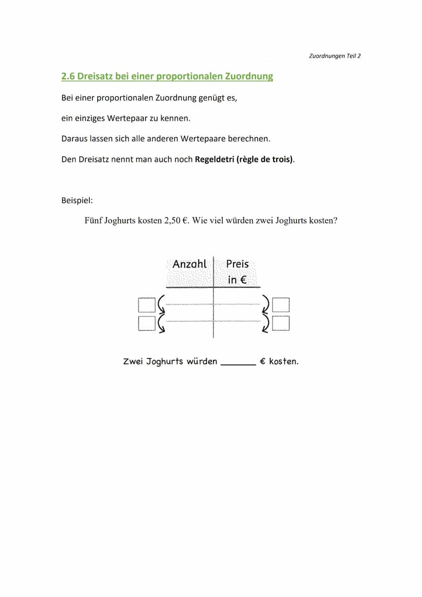 2. Proportionale Zuordnungen
2.1 Was bedeutet "proportionale Zuordnung"?
Bei manchen Zuordnungen ändern sich x und y "gleichmäßig".
• Verdop