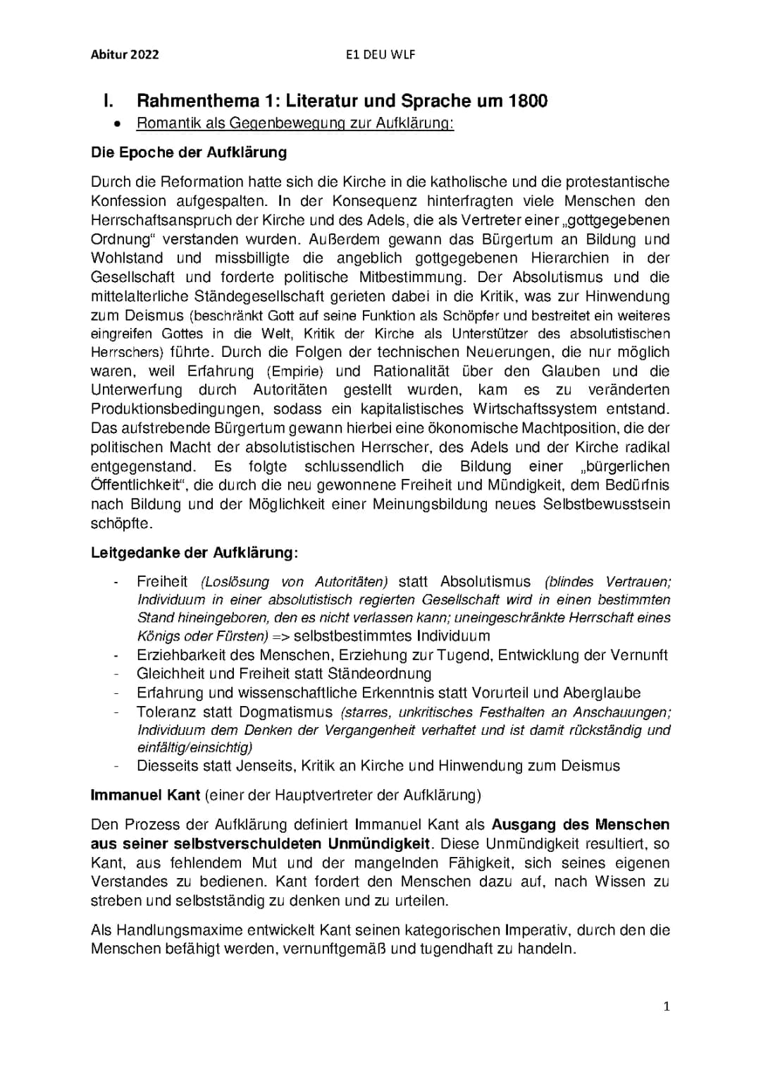 Literatur und Sprache um 1800