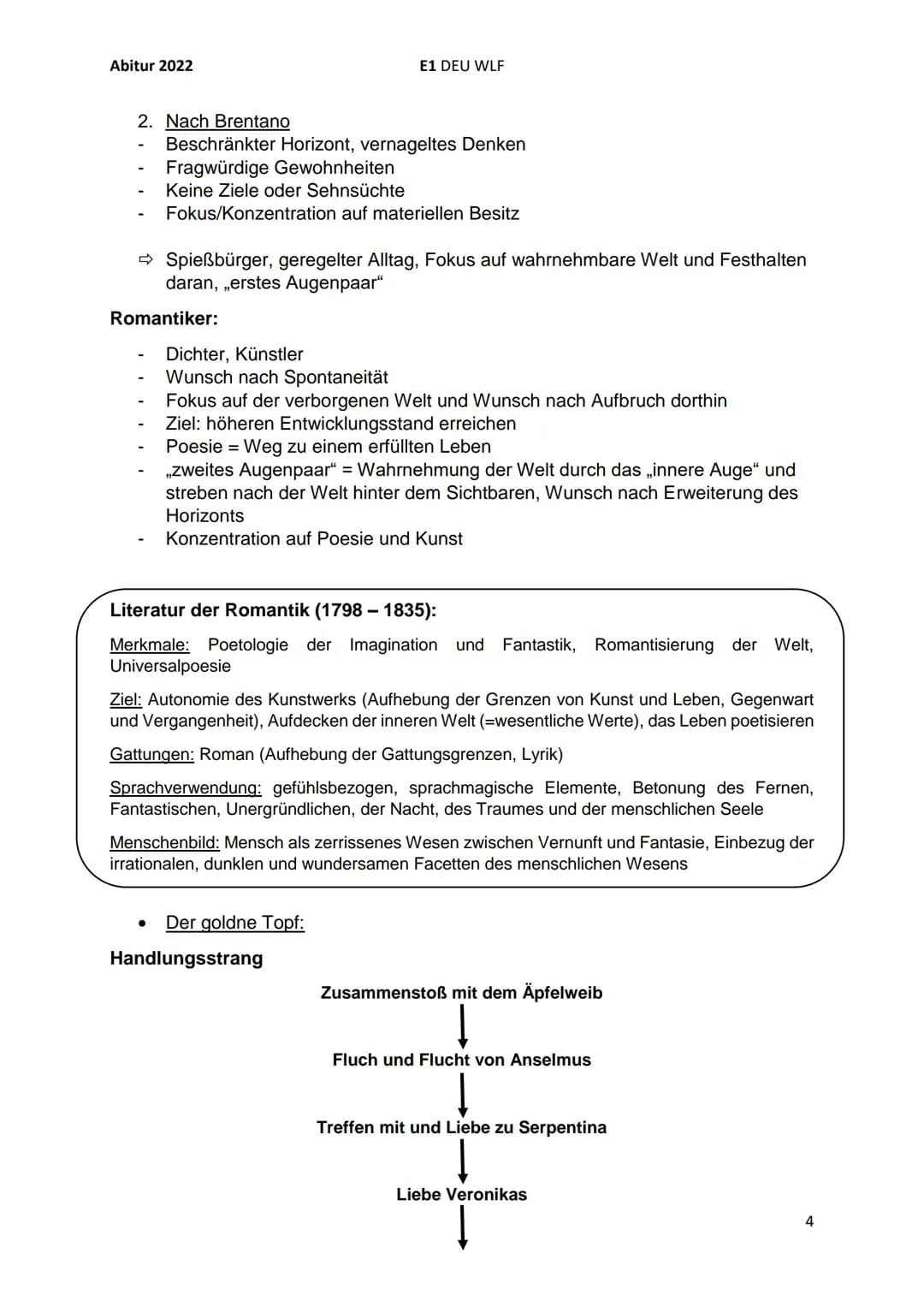 Abitur 2022
I. Rahmenthema 1: Literatur und Sprache um 1800
Romantik als Gegenbewegung zur Aufklärung:
●
E1 DEU WLF
Die Epoche der Aufklärun