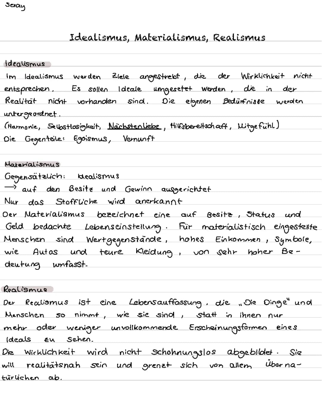 Begrifflichkeiten Idealismus, Materialismus, Realismus