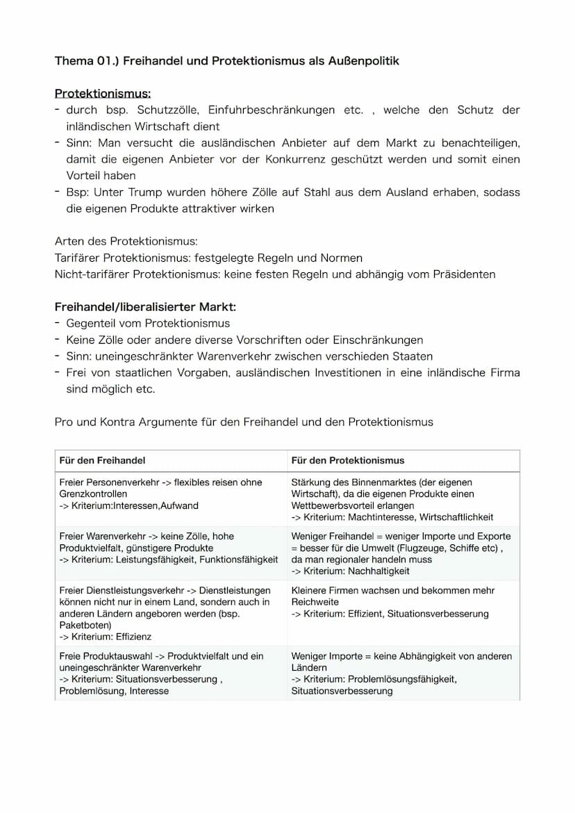 Semester 3/4
Thema: Internationale Wirtschaftspolitik Thema 01.) Freihandel und Protektionismus als Außenpolitik
Protektionismus:
durch bsp.