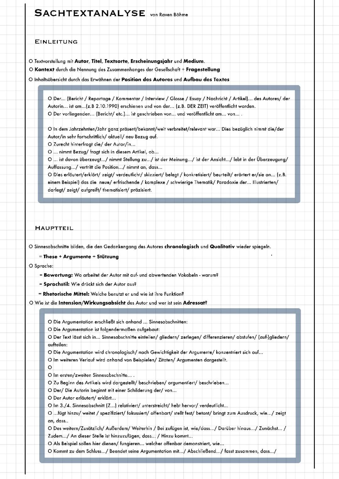 Sachtextanalyse Formulierungshilfen & Beispiele mit Lösungen PDF