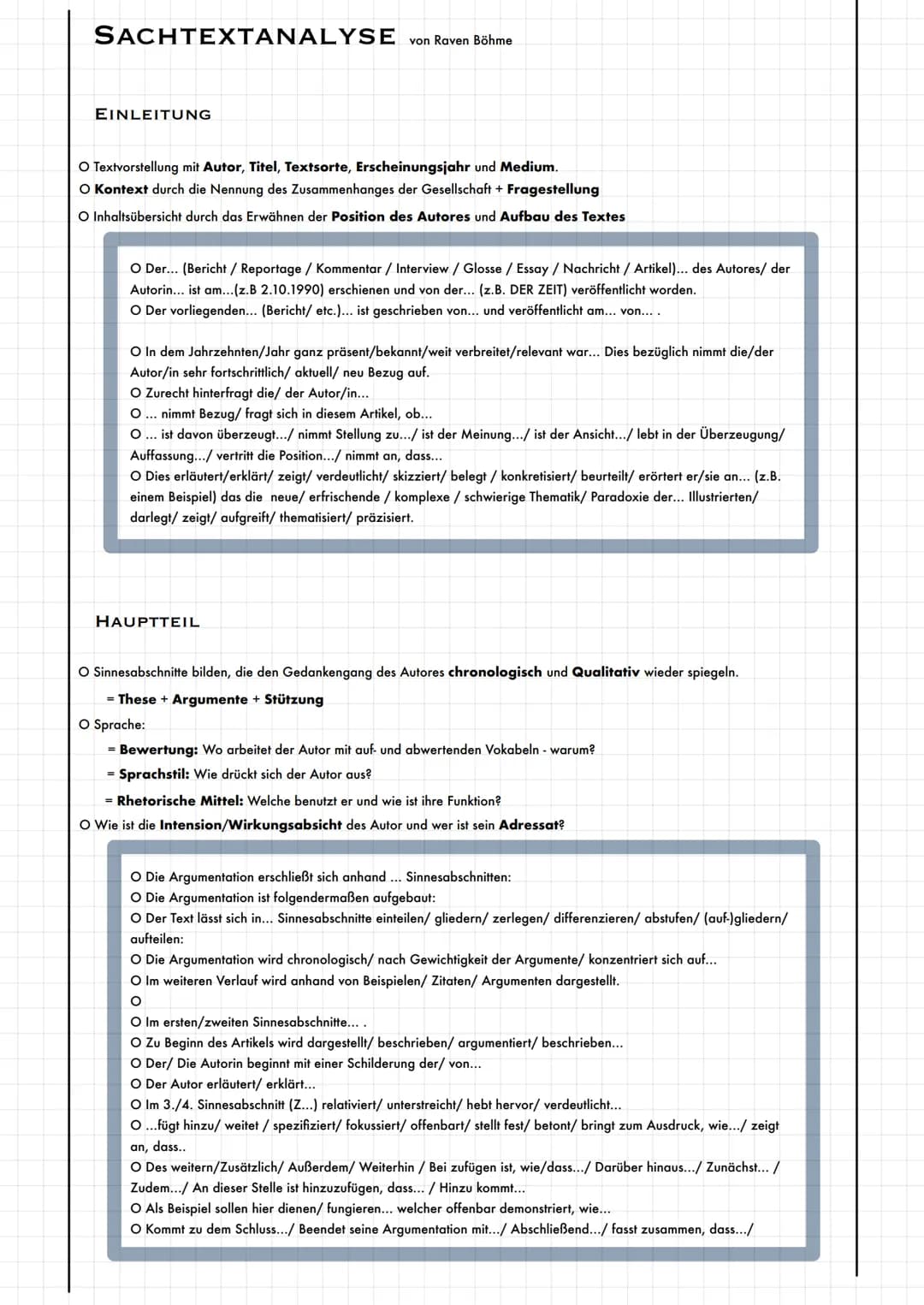 SACHTEXTANALYSE von Raven Böhme
EINLEITUNG
O Textvorstellung mit Autor, Titel, Textsorte, Erscheinungsjahr und Medium.
O Kontext durch die N