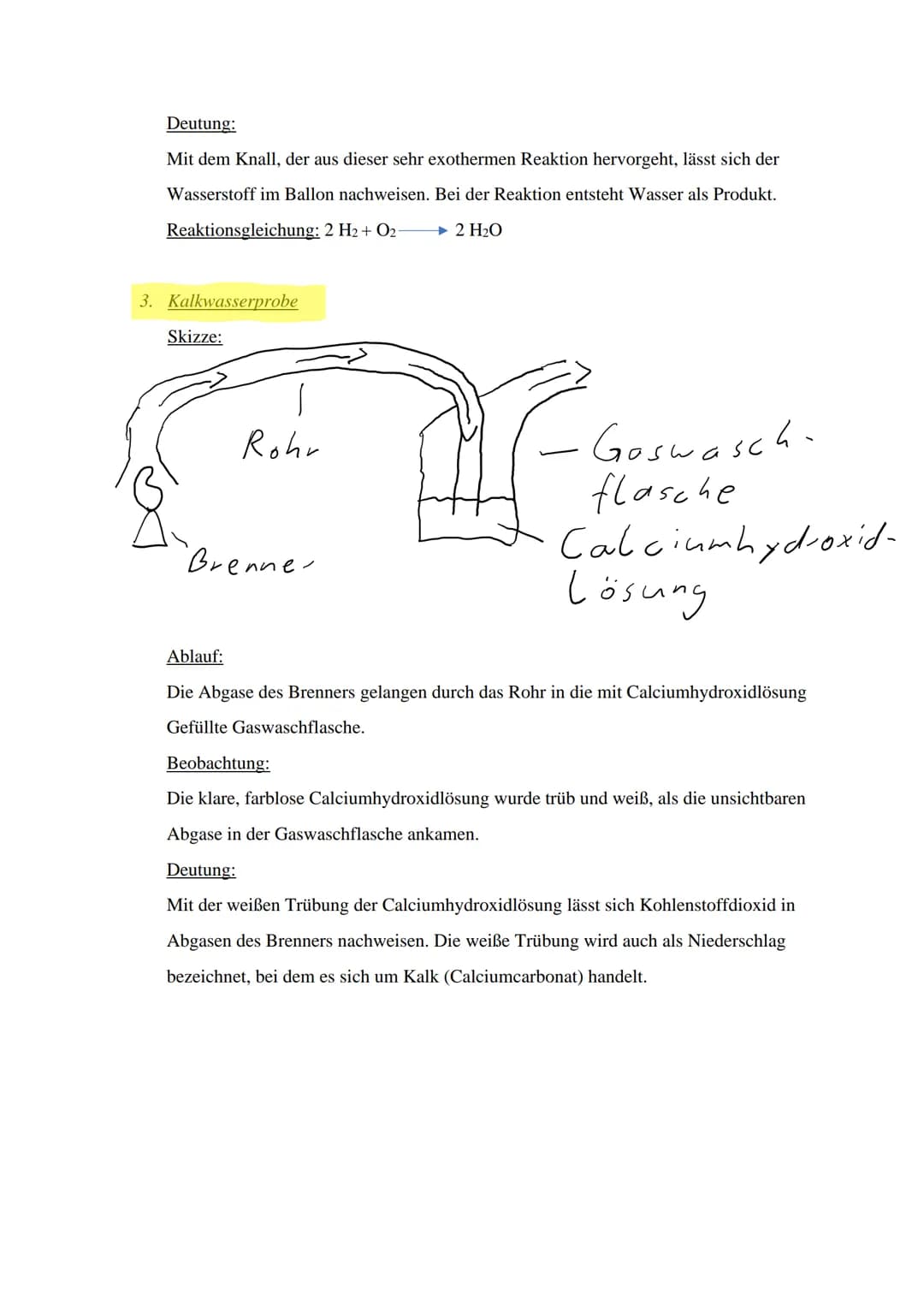 Die drei grundlegendsten Gasnachweise - Zusammenfassung
1. Glimmspanprobe
Skizze und Ablauf:
Glimm-
span
I
2. Knallgasprobe
Skizze und Ablau