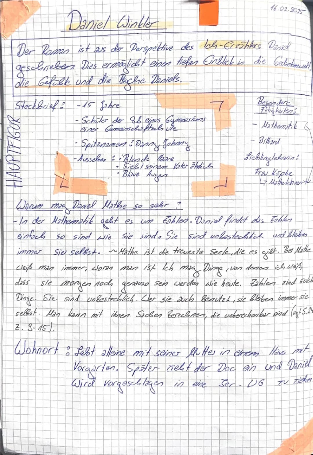 --- OCR Start ---
Daniel Winkler
16.02.2025
Der Raman ist aus der Perspektive des Ich-Erzählers Daniel
geschrieben. Dies ermöglicht einen ti