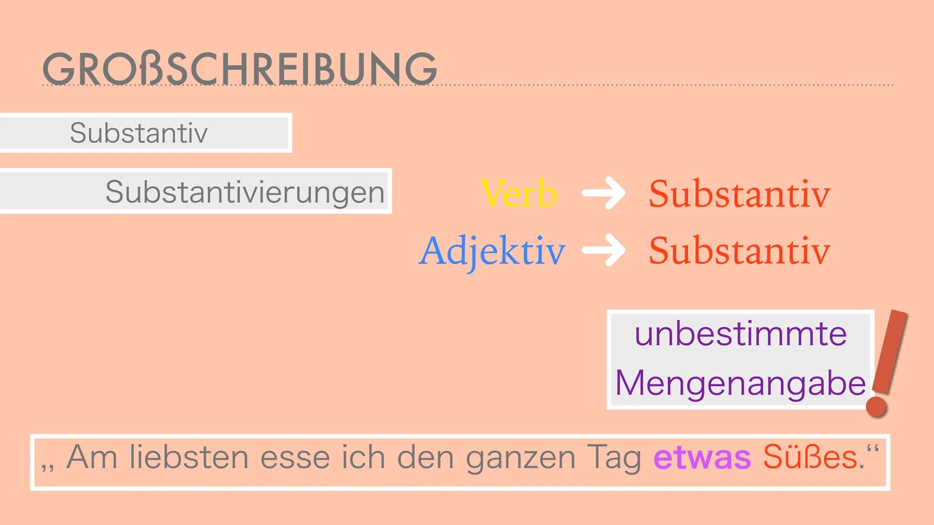 GROB- UND
KLEINSCHREIBUNG mein auto ist groß und blau. dein auto
ist klein und rot. GROBSCHREIBUNG
Substantiv Namenwort
immer großgeschriebe