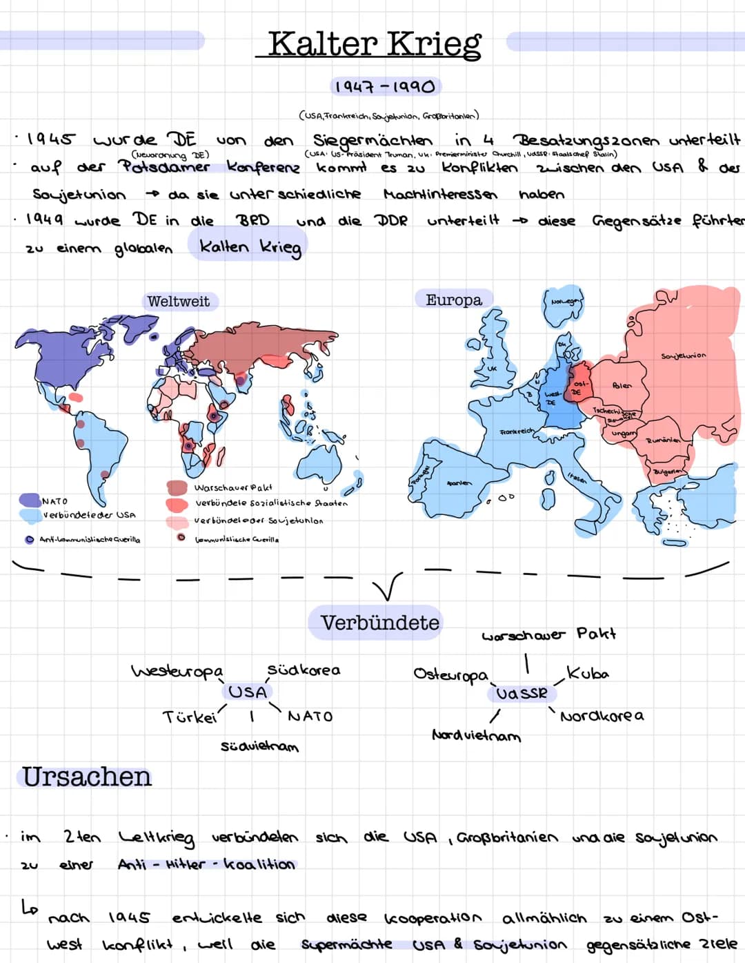 1945 wurde DE con den
(vevordnung DE)
auf der Potsdamer konferenz kommt es zu
Sovjetunion
da sie unterschiedliche Machtinteressen haben
1949