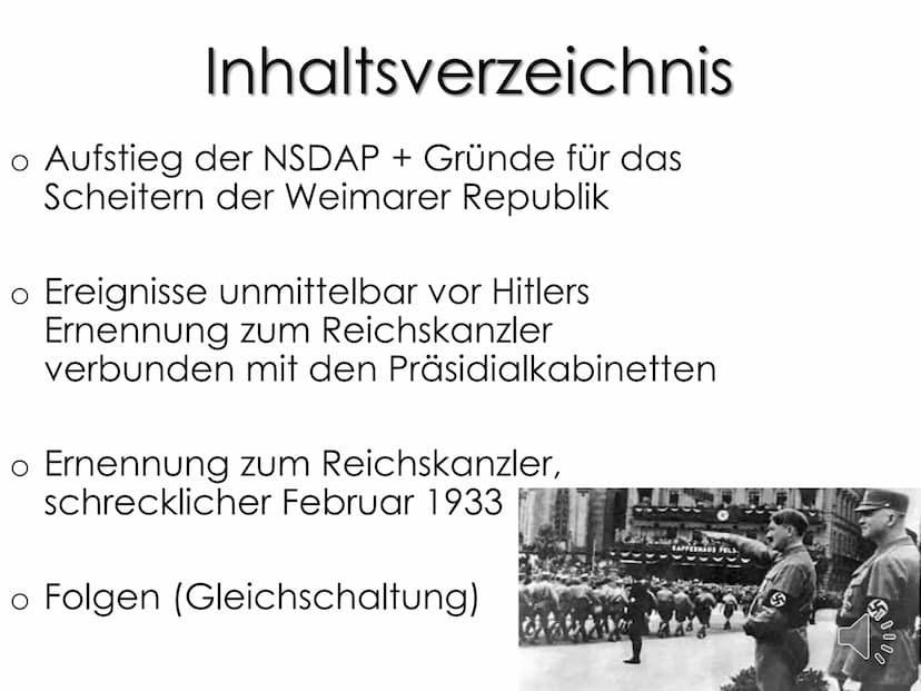 Das Scheitern
der Weimarer
Republik mit der
Machtergreifung
Hitlers Inhaltsverzeichnis
o Aufstieg der NSDAP + Gründe für das
Scheitern der W