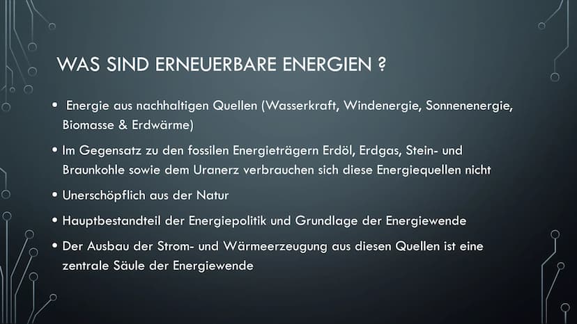 ERNEUERBARE ENERGIEN
EINE PRÄSENTATION VON VICTORIA AXT Ⓒ GLIEDERUNG
• Was sind erneuerbare Energien ?
• Arten von erneuerbaren Energien
• V