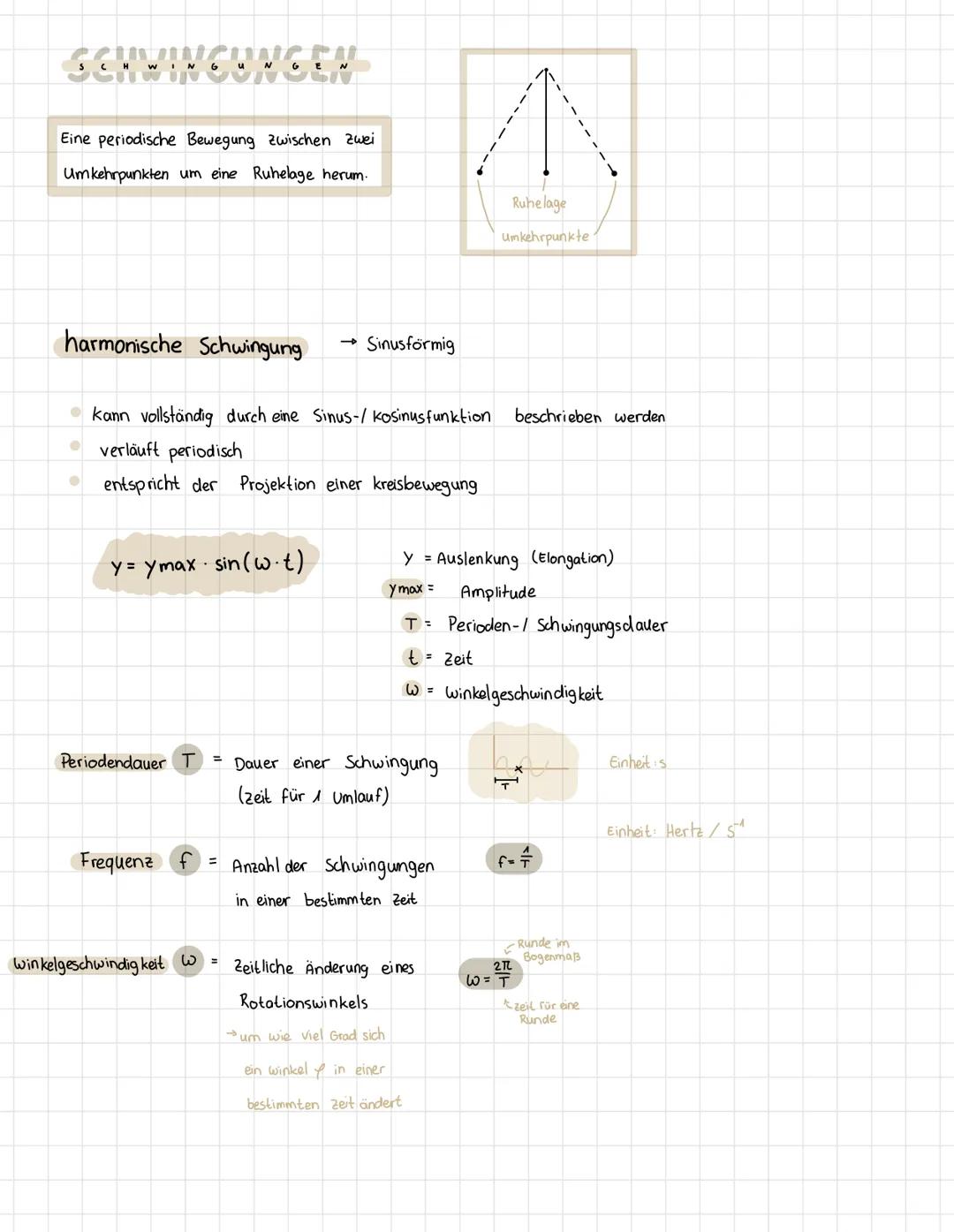 # SCHWINGUNGEN

Eine periodische Bewegung zwischen zwei
Umkehrpunkten um eine Ruhelage herum.

harmonische Schwingung $\rightarrow$ Sinusför
