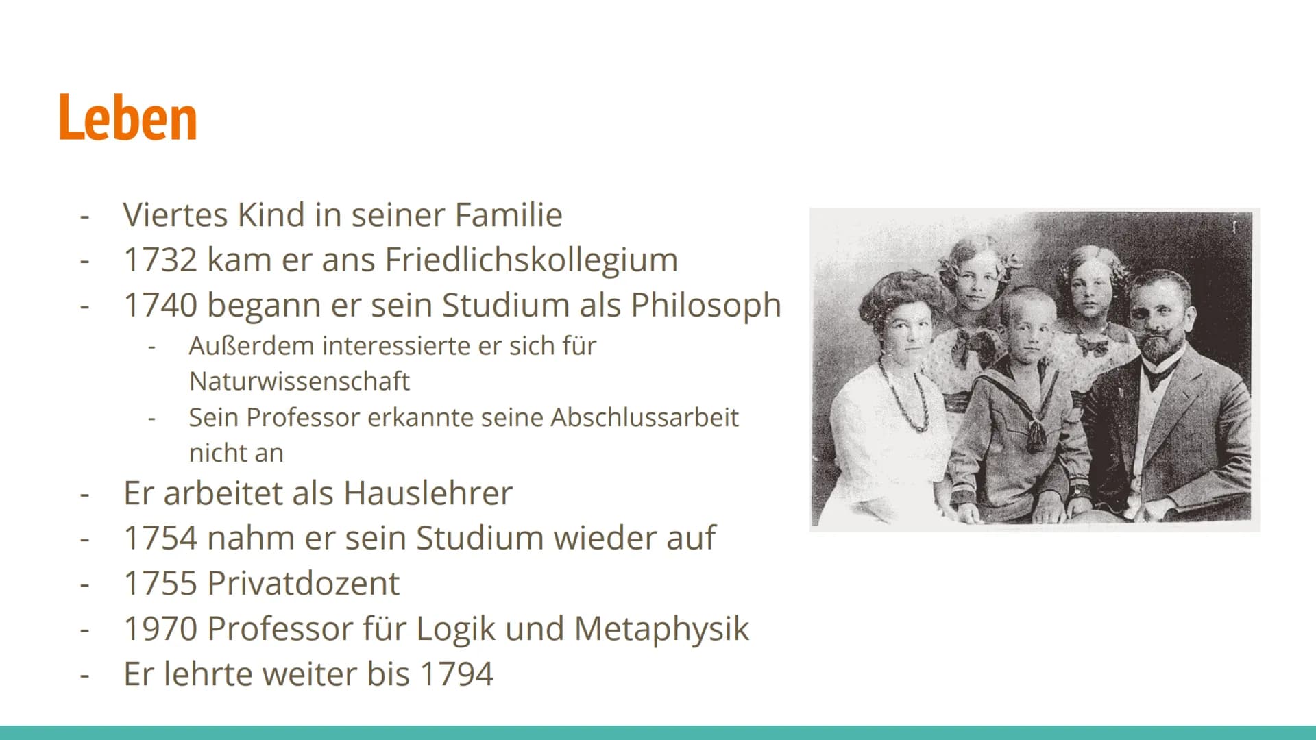 Immanuel Kant Inhaltsangabe
1. Wichtigste Informationen
2.
Leben
3. Werke
4. Seine Aufklärung
5. Kants Vorstellung
6. Kategorischer Imperati