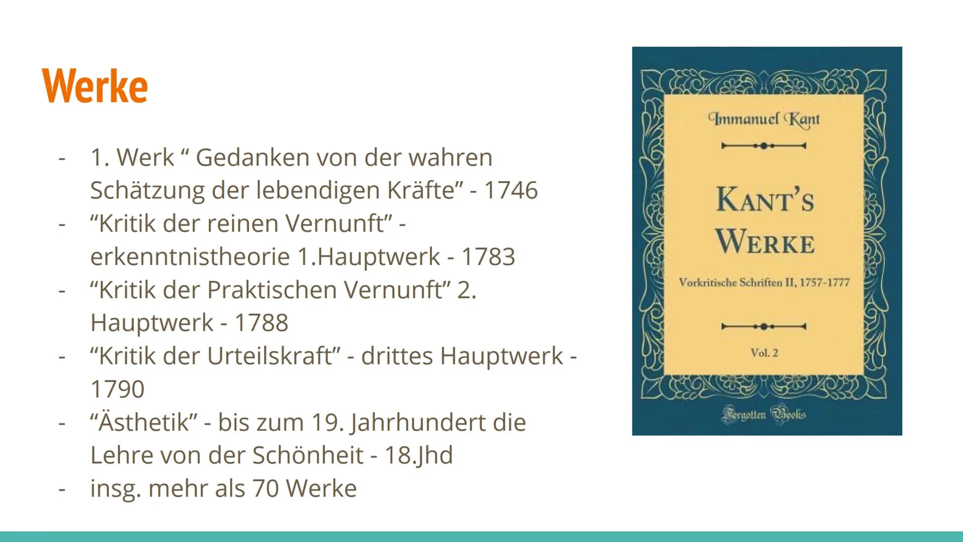 Immanuel Kant Inhaltsangabe
1. Wichtigste Informationen
2.
Leben
3. Werke
4. Seine Aufklärung
5. Kants Vorstellung
6. Kategorischer Imperati