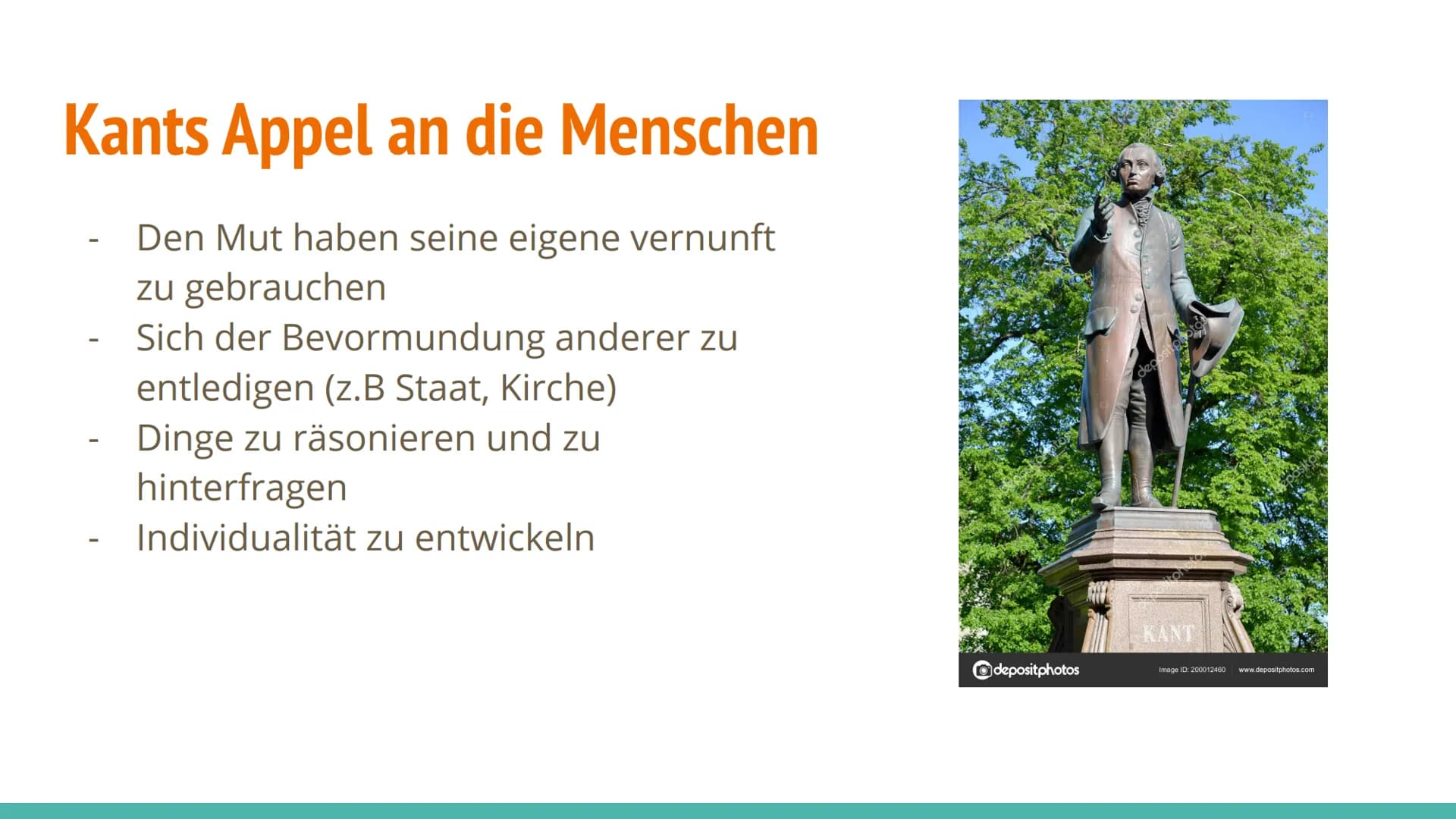 Immanuel Kant Inhaltsangabe
1. Wichtigste Informationen
2.
Leben
3. Werke
4. Seine Aufklärung
5. Kants Vorstellung
6. Kategorischer Imperati